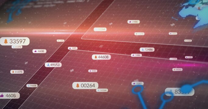 Displaying network grid showing glowing node connections on dashboard, with floating UI labels