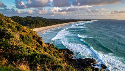 Coastal panorama of a secluded beach at sunrise