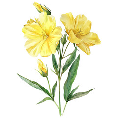 Fototapeta premium Watercolor yellow evening primrose flower bouquet on transparent background