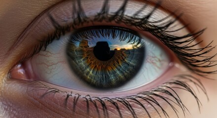 Close up eye photo with detailed iris and eyelashes for beauty and health related topics and articles