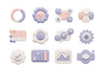 Set of pastel 3d icons for business and communication, isolated on transparent background