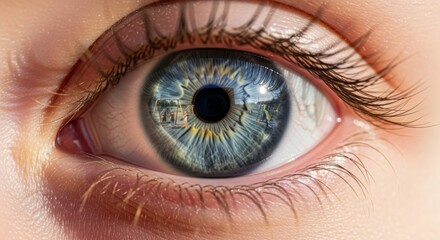 Obraz premium Close up of a human eye with playground reflection for ophthalmology and vision care concepts use image