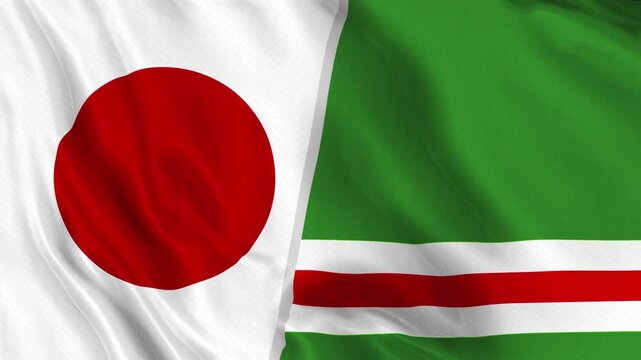 Japan and Chechen Republic of Ichkeria Flag Waving Animation Seamless Loop