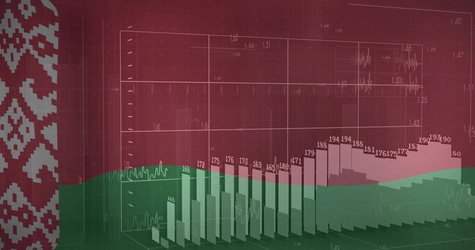 Displaying 3D bar and line graph on digital analytics dashboard, with data labels, vertical stripe
