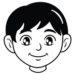Joyful young boy's cartoon face with big eyes and friendly smile