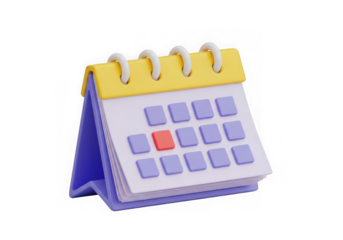 3d rendered desk calendar with a highlighted red date, symbolizing planning and scheduling, isolated on transparent background
