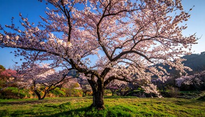 Obraz premium A vibrant cherry blossom tree in full bloom