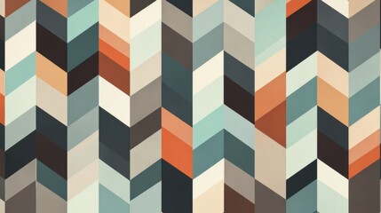 Colorful Geometric Pattern With Chevrons in Shades of Teal, Orange, and Cream for Modern Design Aesthetics and Creative Projects