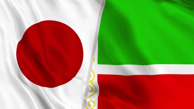 Japan and Chechen Republic Flag Waving Animation Seamless Loop