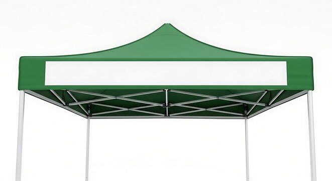 Empty Green Event Tent Canopy, Modern Design, Blank Advertising Space.