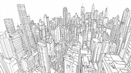 Sketch Cityscape: A Monochrome Metropolis in Linear Perspective