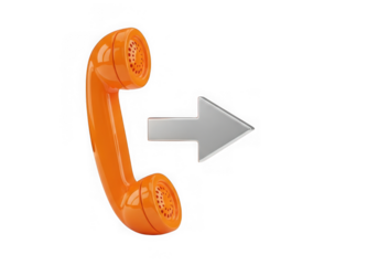 Orange telephone receiver with a silver arrow pointing to the right, isolated on transparent background