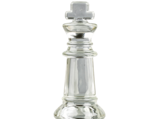 Close-Up of Glass Chess Pieces in Mid-Game Formation, Angled Side View, Isolated
