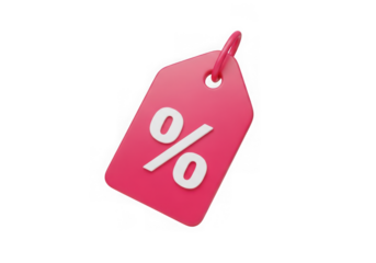 A pink tag with a percentage symbol, isolated on transparent background