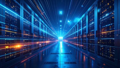 Fototapeta premium Futuristic server room, high-speed data