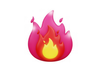Vibrant pink and red flame emoji isolated on transparent background
