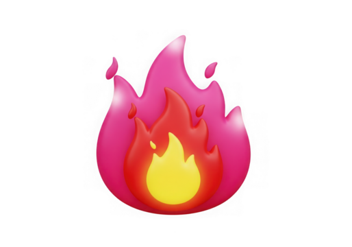 Vibrant pink and red flame emoji isolated on transparent background
