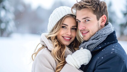 Romantic couple in winter wonderland