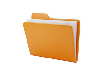 Orange file folder with white paper inside, isolated on transparent background