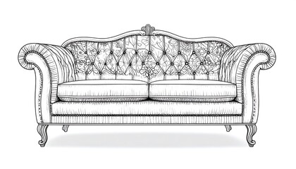 Elegant floral sketched sofa illustration for interior design and decoration projects