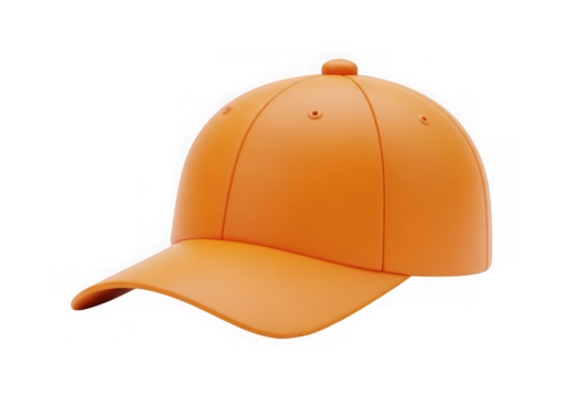 A plain orange baseball cap, isolated on transparent background