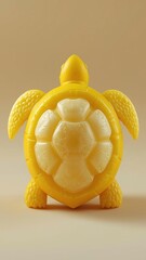 Yellow melon carved into a sea turtle with a detailed shell