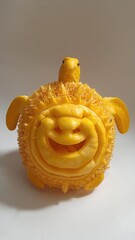 Yellow melon carved into a sea turtle with a detailed shell