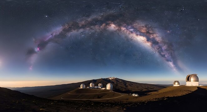 Milky way panorama over mauna kea observatories offering a breathtaking view of the cosmos