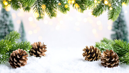Festive Winter Scene with Pinecones and Fir Branches