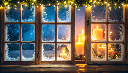 Cozy Winter Evening Through Frosty Window
