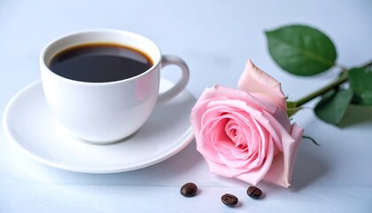 Pink rose and coffee