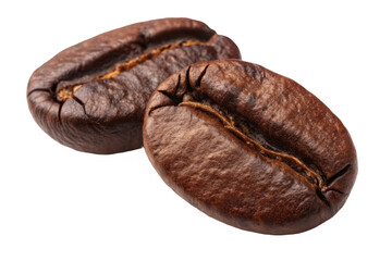 Two roasted coffee beans isolated on transparent background