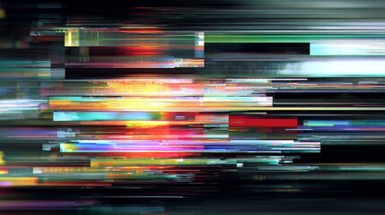 Vibrant digital glitch art explodes with abstract colorful data streams and futuristic technology patterns