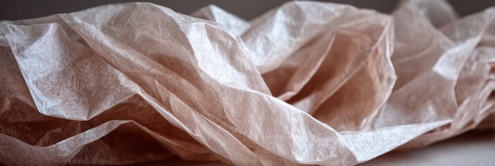 Delicate Crumpled Paper Showcases Texture and Light in Soft Neutral Tones for Artistic Purpose