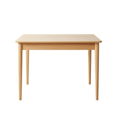 Front view of a simple wooden table with four legs, smooth surface, minimal design, perfect for furniture mockup or interior design. Isolated on white or transparent background. PNG format.