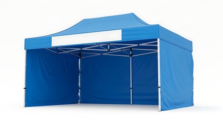 Modern Blue Pop-Up Tent, Blank Banner, Commercial Event Space.
