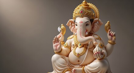Ganesha statue, a Hindu deity, sitting in a blessing pose.