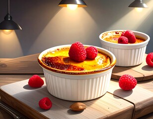 Creamy dessert with raspberries