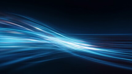 Dynamic streaks of vibrant blue light race forward creating an abstract sense of speed and futuristic energy in a dark void