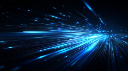 Dynamic blue light streaks surge forward creating a vibrant sense of speed and futuristic innovation, perfect for technology and data concepts.