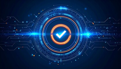 Digital Validation: Abstract Technology Background with Glowing Check Mark