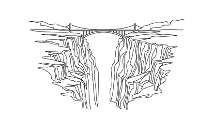 Obraz premium Minimalist Line Drawing of Grand Canyon with Bridge in Monochrome Style