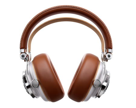 Headphones with Leather Padding and Chrome Accents on Transparent Background