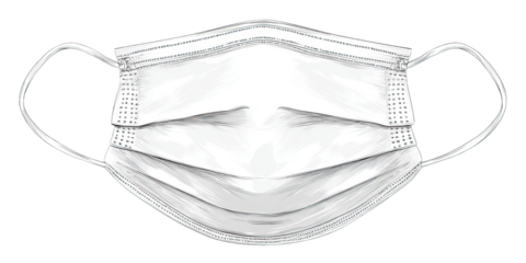 Front View Line Art of Surgical Mask on Transparent Background