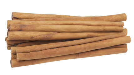 Close-up of overlapping cinnamon sticks on transparent background