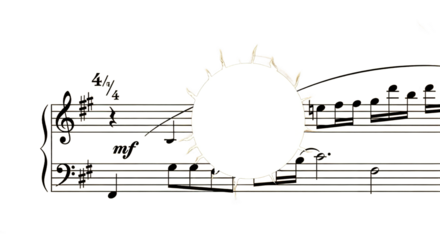 Musical Score Sunburst Overlay Abstract Composition