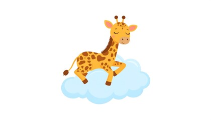 Cute giraffe sleeping on a cloud