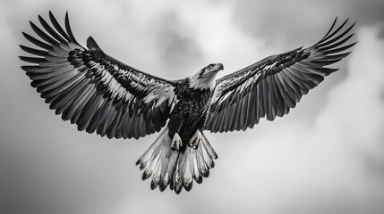 Fototapeta premium Majestic Eagle in Flight: A Dramatic Black and White Composition
