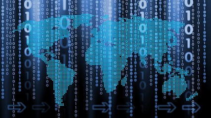 World map and Binary code background