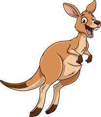 Cartoon kangaroo character, light brown fur, smiling face, upright pose, cute Australian animal design, cad drawing flat vector illustration